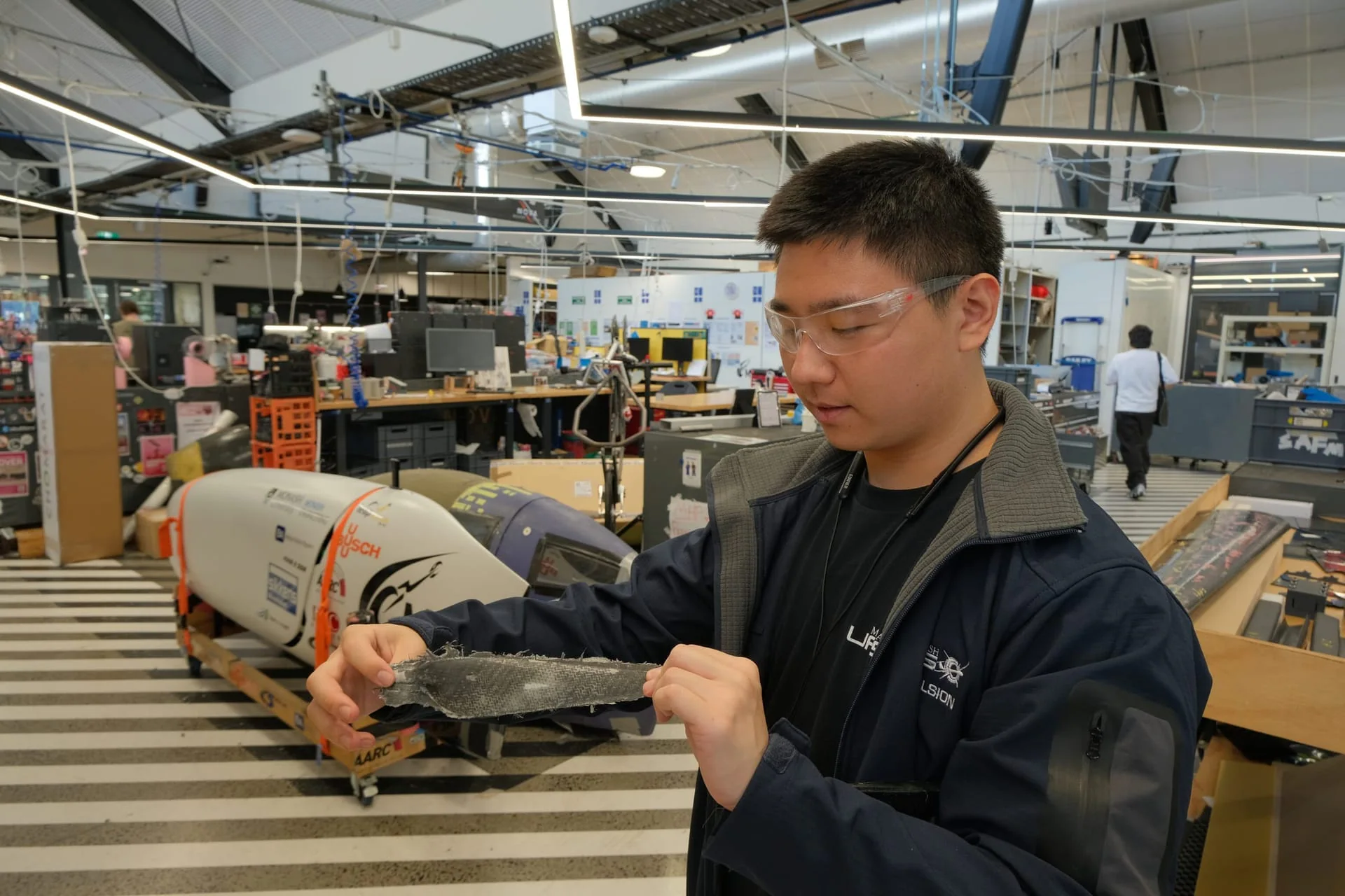 Propulsion member examining composite material in the workshop